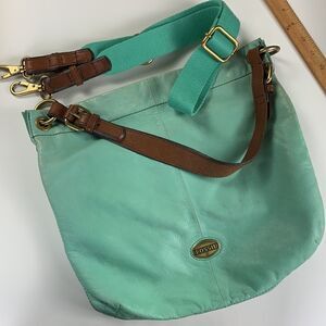 Beautiful leather FOSSIL shoulder bag crossbody teal
